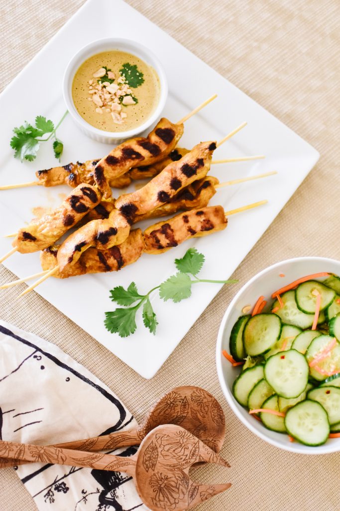 Thai Chicken Satay with Light Cucumber Salad Recipe with NAKANO
