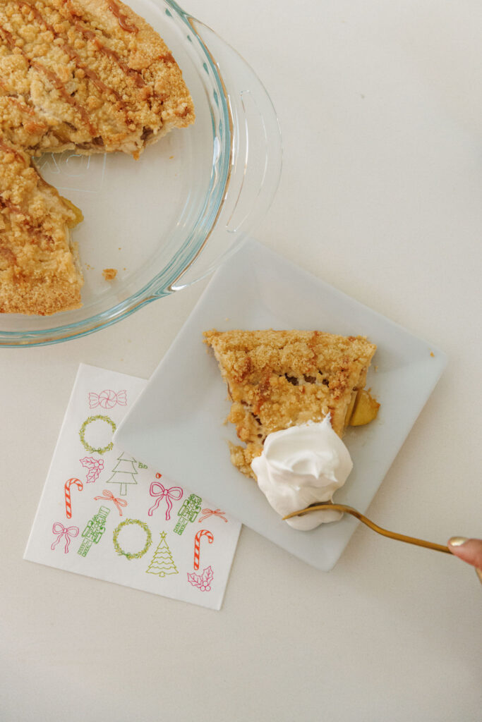 Close-up of holiday pie served during a simple seasonal gathering.